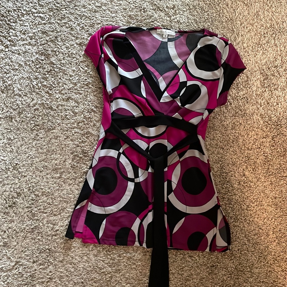 Medium pink, purple black design top with tieback